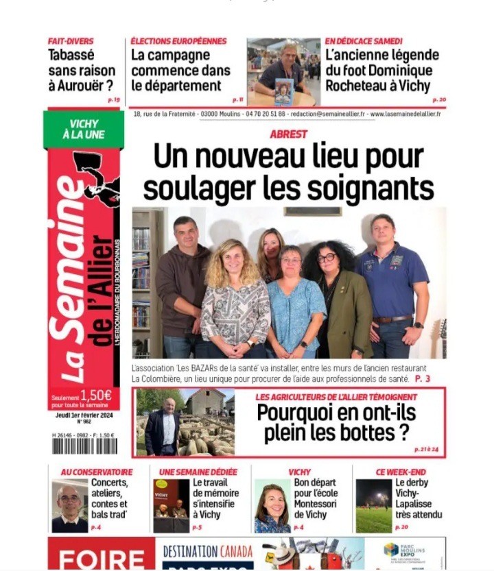La Une de la Semaine de l'Allier pour les BAZARs de la Santé
