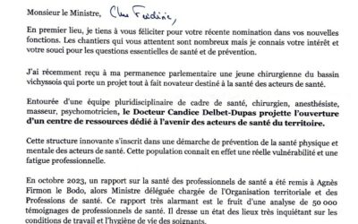 Lettre au ministre délégué de la Santé et de la Prévention