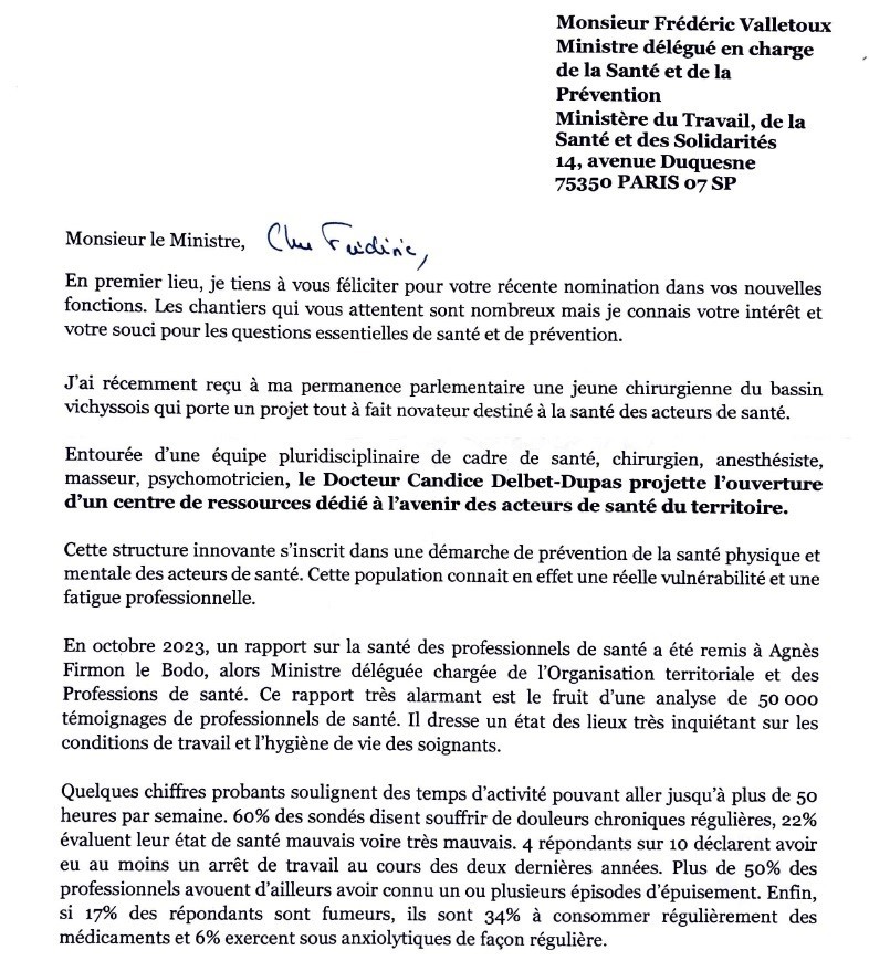 Lettre pour les bazars de la santé au ministre de la santé par nicolas ray