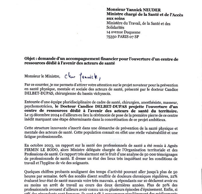Courrier de soutien du député Nicolas Ray au ministre de la Santé Yannick Neuder pour les BAZARs de la Santé