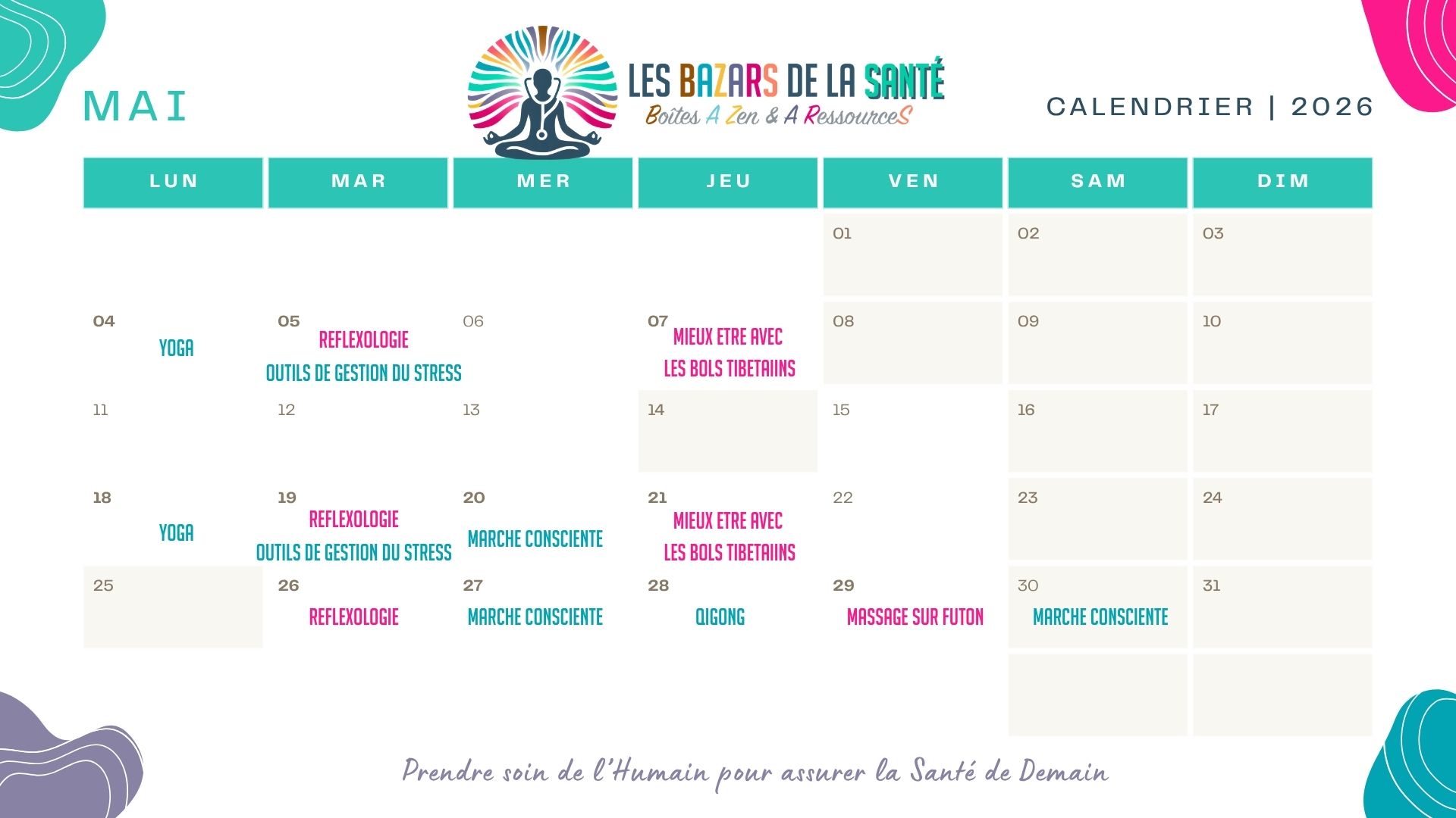calendrier des BAZARs de la Santé mai 2026