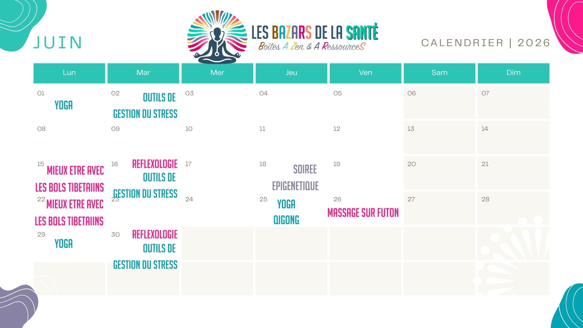 planning de juin 2026 des BAZARs de la Santé