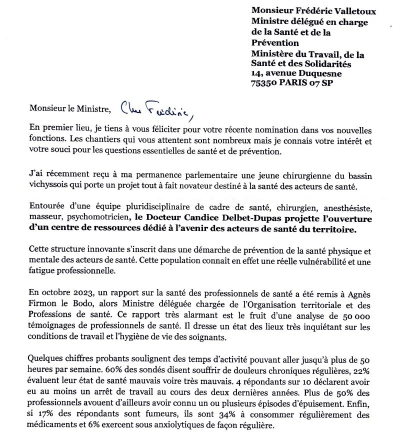 Lettre pour les bazars de la santé au ministre de la santé par nicolas ray