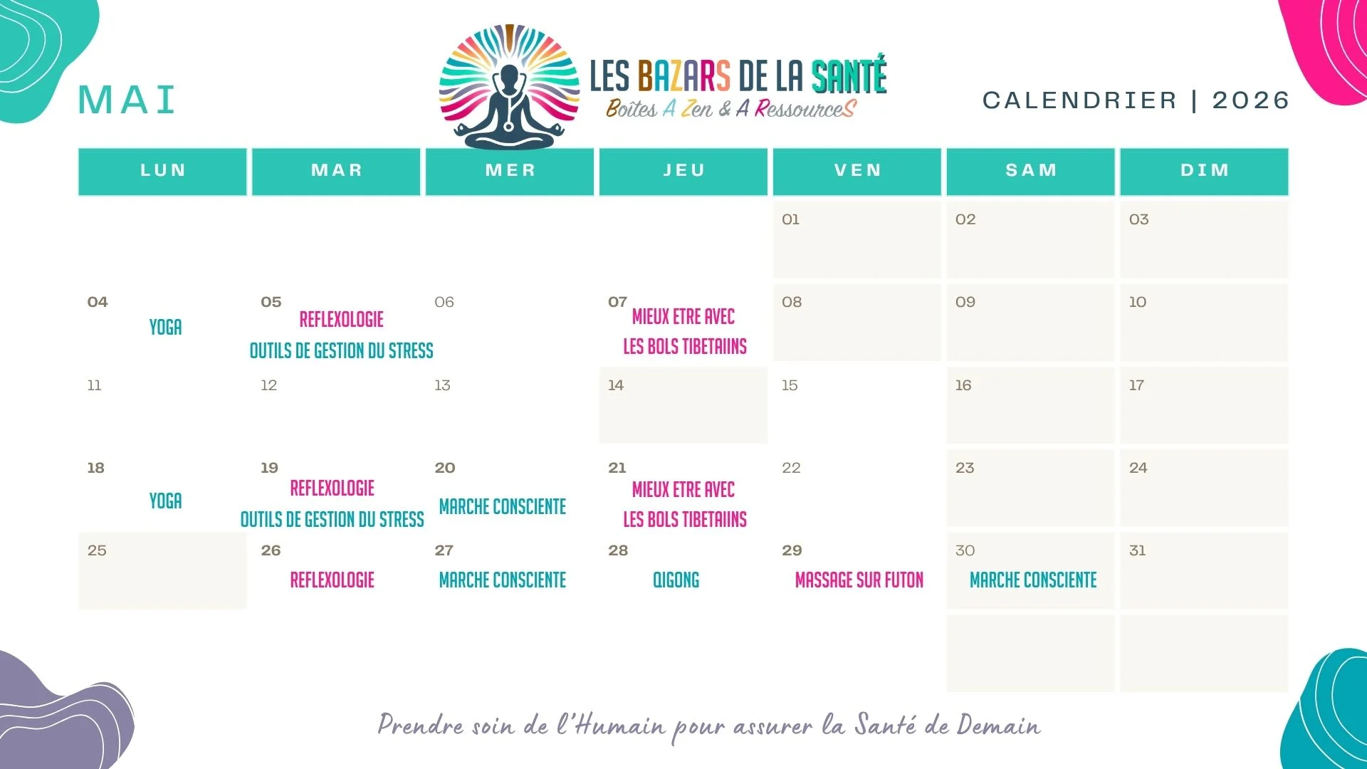 calendrier des BAZARs de la Santé mai 2026
